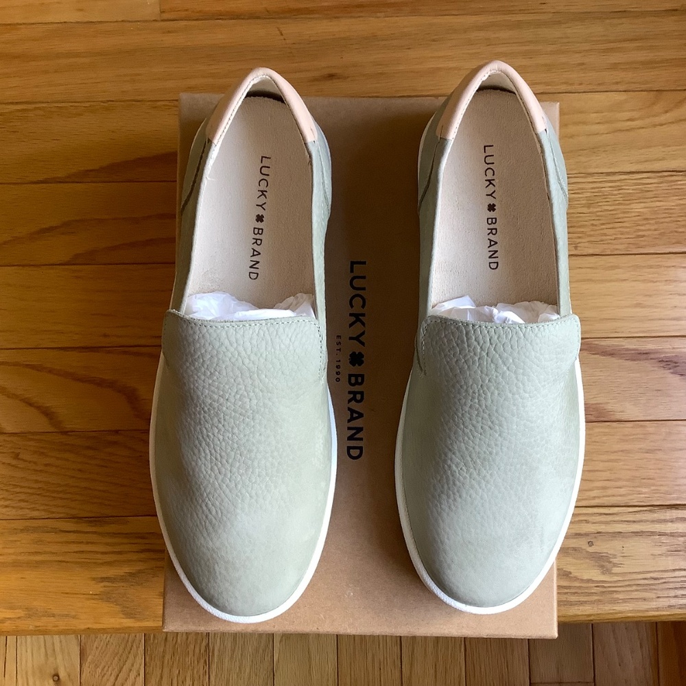 Lucky Brand Hadie Leather Slip On Loafer Sneaker Seagrass SZ 9 - Picture 2 of 15